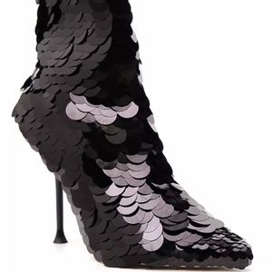 SERGIO ROSSI Black Sequin Ankle Boot Size IT39 (US